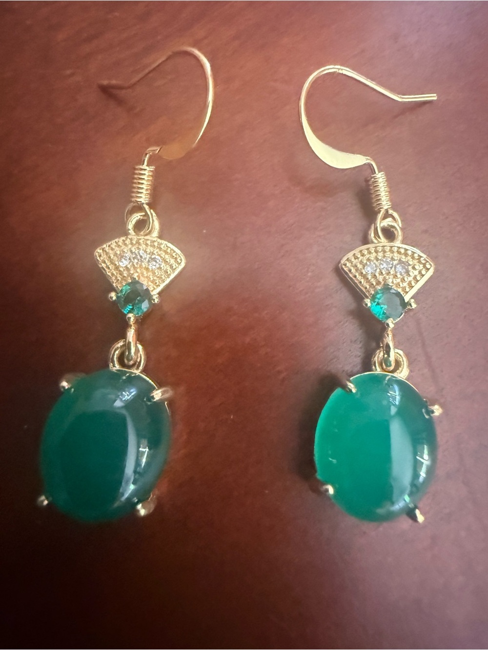 Gold-Tone Jade Green Drop Earrings - Women Jewelry